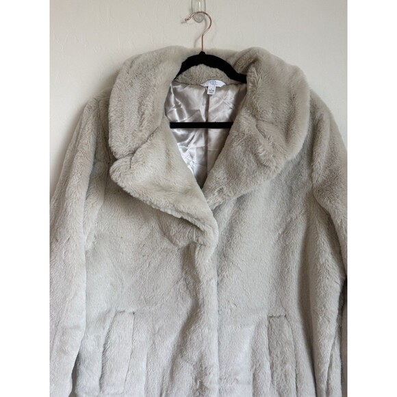 Time And Tru Large Ultra Soft Teddy Faux Fur Trench Coat Beige Cream Mob Wife - Picture 5 of 16